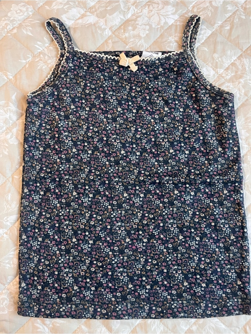 Jamie Kay Navy Floral Tank Top with Pink & White Accents